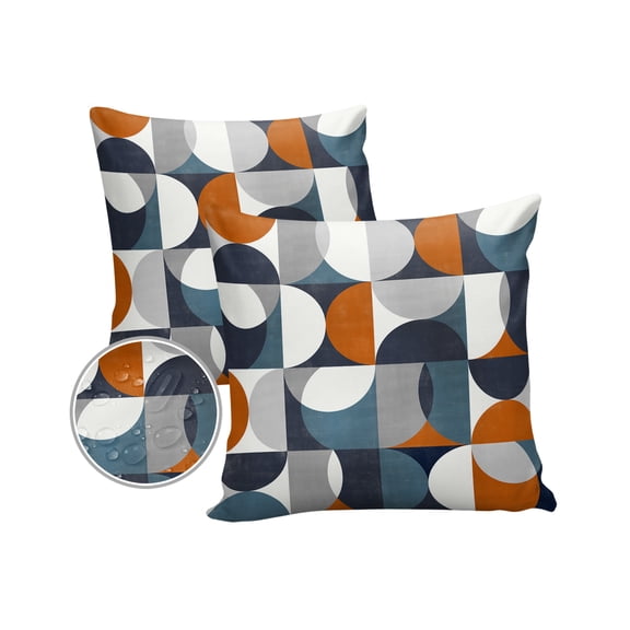 Pack of 2 Outdoor Pillow Covers, Vintage Mid-Century Modern Abstract Geometric Orange White Waterproof Square Throw Pillowcase Cushion Decorative Pillow Covers for Couch Patio Tent, 16x16 in