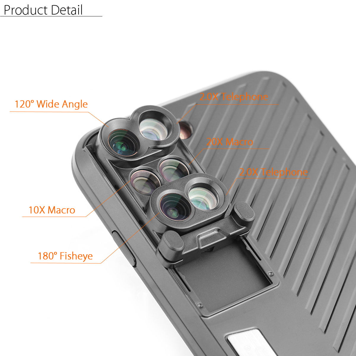Fisheye Macro and Super Macro Double Layer Protection Wide-Angle Telephoto iPhone 7 Plus 6-in-1 Rotatable Dual Optics Lens System Case Black