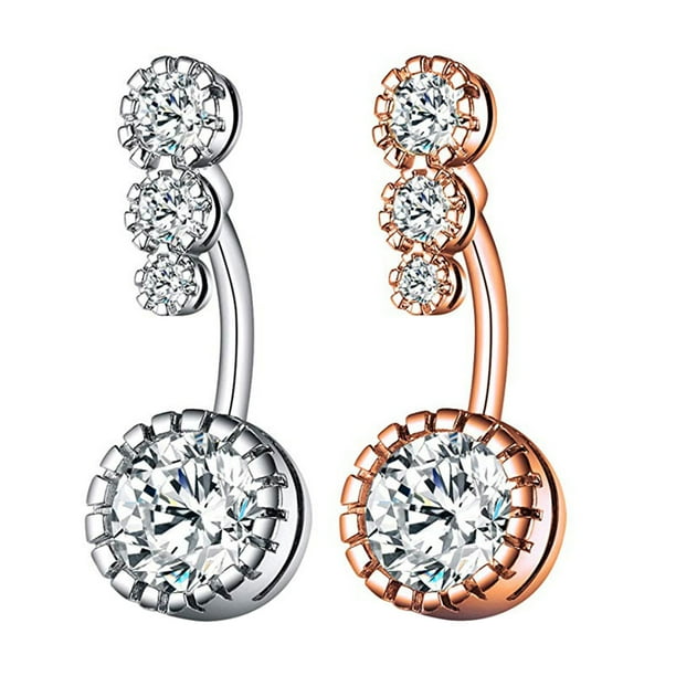 EeaseMX 2 piercings para el ombligo con incrustaciones de circonitas y hebillas para el cuerpo para niñas y mujeres (plata y oro rosa)