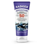 Badger Mineral Sunscreen SPF 50 Zinc Oxide Sunscreen with 98% Organic Ingredients, Reef-Safe, Broad-Spectrum, Hypoallergenic, Water Resistant, Unscented Adventure Sport Sunscreen 2.9 fl oz