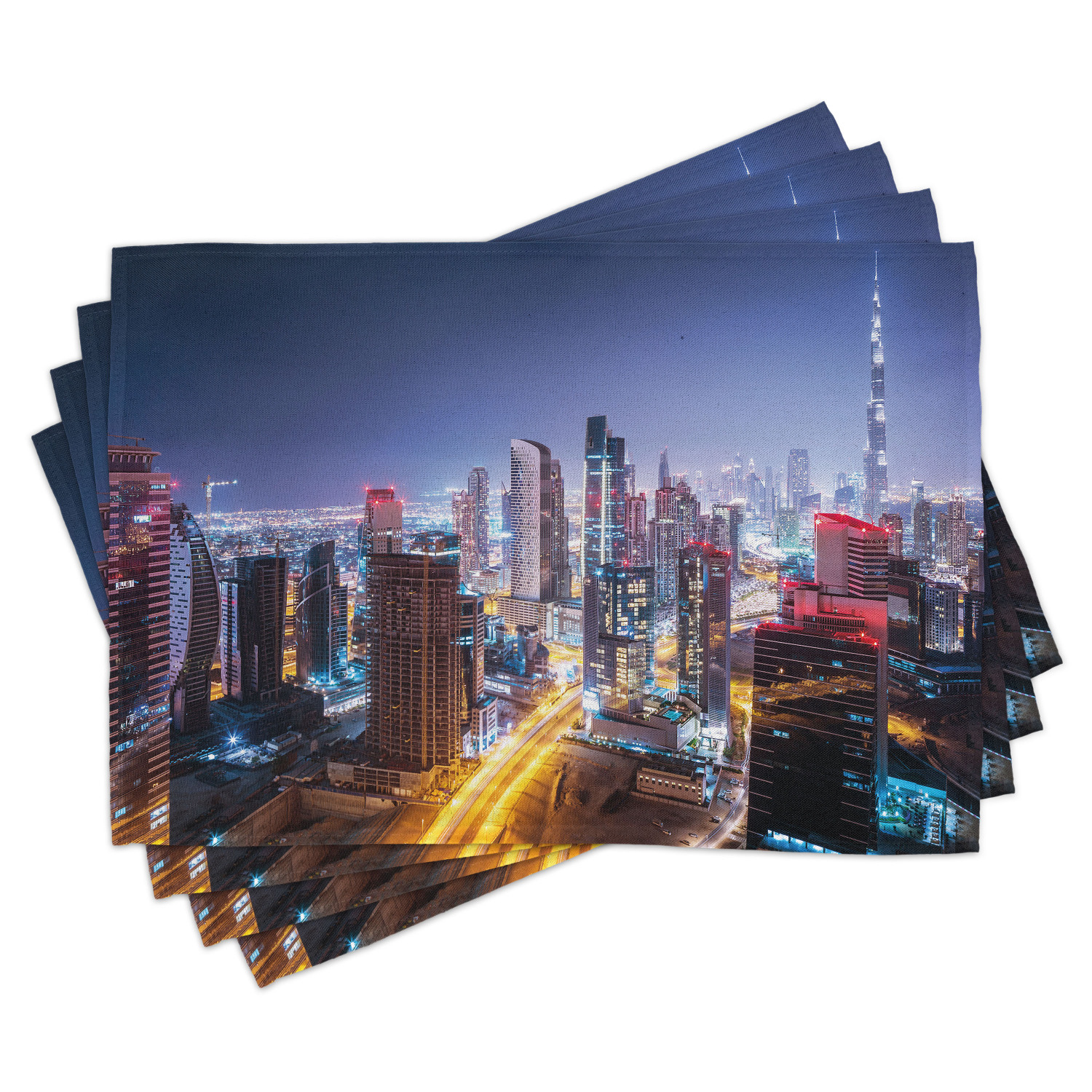 City Placemats Set of 4 Nighttime at Dubai Vivid Display United Arab