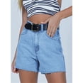 thumbnail image 2 of Summer Matched High Women's Shorts Straight Leg Raw Hem Retro Waist Denim Shorts with Pockets, 2 of 6