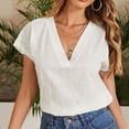 thumbnail image 2 of Women's Summer Casual V Neck Chiffon Blouse Loose Tunic Elegant Short Sleeve Top Comfortable Breathable Stylish T-Shirt, 2 of 2