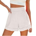 thumbnail image 2 of Homenesgenics Summer Short for Women Plus Size Clearance Women Summer Cotton and Linen Pockets Wide Leg Shorts High Waisted Casual Shorts Workwear/(White,L), 2 of 8