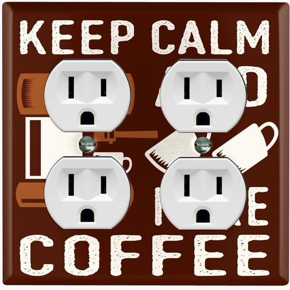 Metal Light Switch Wall Plate Outlet Cover (Keep Calm And Make Coffee Brown - Double Duplex)