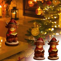 DAMAI Highland Cow Figurine - Christmas Night Light Decor, 5.9 Inch Cute Highland Cow Led Christmas Desktop Decor, Warm Bedside Table Night Light, Cozy Holiday Home Décor Gift