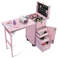 thumbnail image 2 of Byootique Nail Desk Mobile Station Rolling Makeup Train Case Manicure Table with Telescopic Handle, Pink, 2 of 11