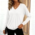 thumbnail image 5 of Qgtaibl V Neck Pullover Tops for Women Raglan Long Sleeve Solid Color Lounge Blouse Fall Loose Fit Stretchy Sweatshirts White XL, 5 of 9