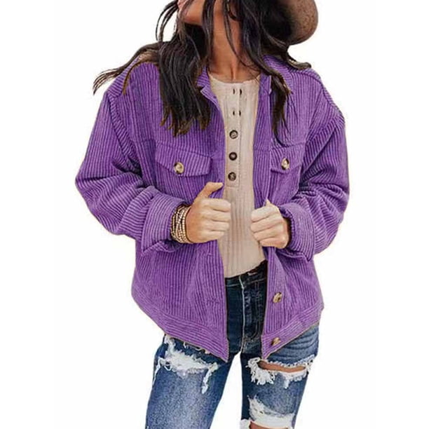 Chaquetas de pana para mujer, abrigos cómodos informales de manga larga, Tops para mujer, prendas de vestir con solapa y botones, S-3XL