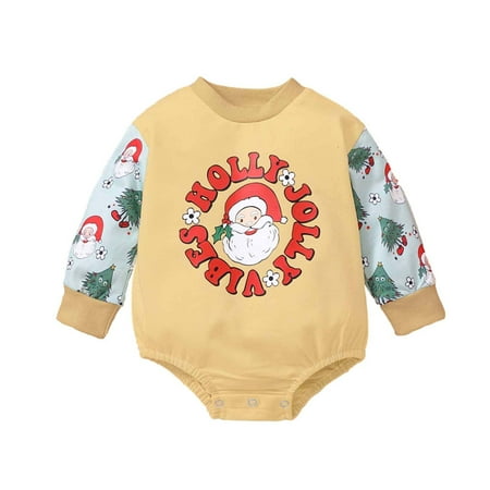 

YWDJ 0-24 Months Christmas One Piece Outfit Fall Spring Girls Boys Cute Romper Button Sweatshirt Jumpsuits Blue 12-18 Months