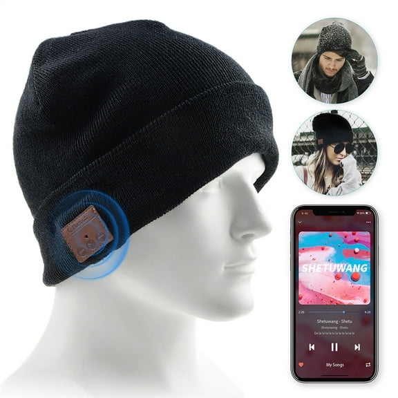 Bluetooth Beanie Hat, Flashmen Upgraded Wireless Bluetooth 5.0 Beanie Hat with Headphones Headset Earphone Knitted Beanie with Stereo Speakers and Mic for Women Men