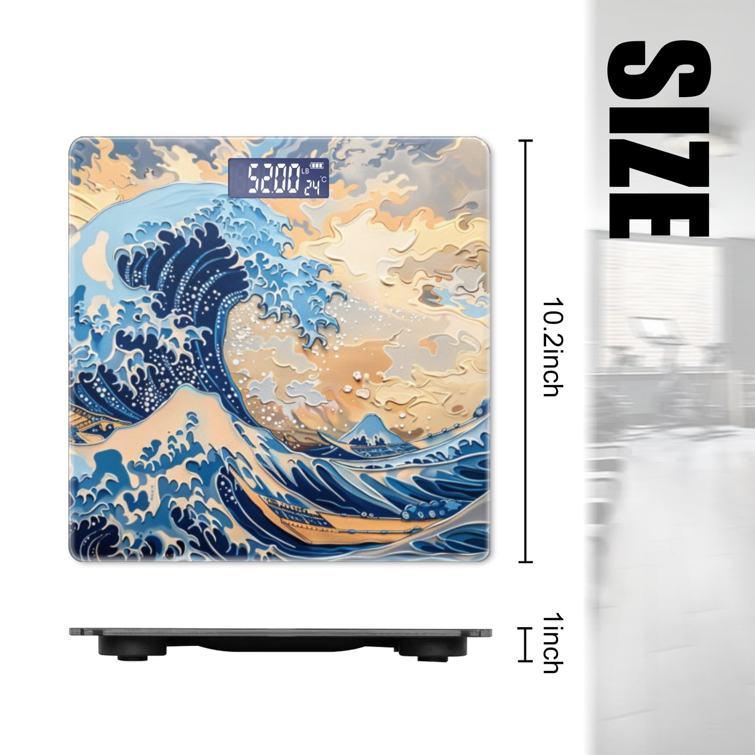 High Precision Body Weight Scale Smart Bathroom Scales with Large LCD Display(400lbs),Decorative for Bedroom-Painting Of The Great Wave Off Kanagawa In The Style Of Hokusai