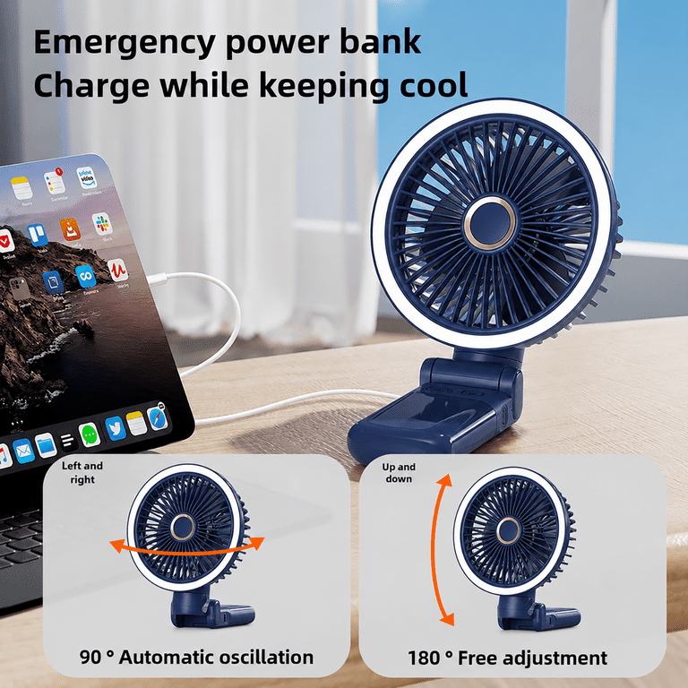 Amybaby 9000mAh Oscillating Desk Fan, 4 Speeds, LED photo 3