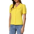 thumbnail image 4 of BLUSA CHIC para Mujeres con Cuello Peter Pan, Manga Corta Abullonada, Camisa Retro, Amarillo, 4 of 6