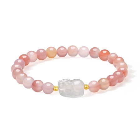 ZHOU LIU FU Yellow Gold Gemstone Beaded Stretch Bracelet Chinese Pixiu Charm Healing Jewelry for Women 6.7inch C1914603