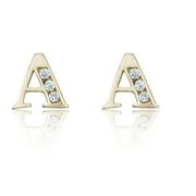 AVORA 10K Yellow Gold Simulated Diamond CZ Initial "A" Stud Earrings