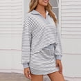thumbnail image 4 of 2 Piece Skirt Sets Women Striped Baggy Lapel V Neck Sweatshirt Elastic Waist Lounge Sweatsuits Skirted Outfits (M, Gray), 4 of 8