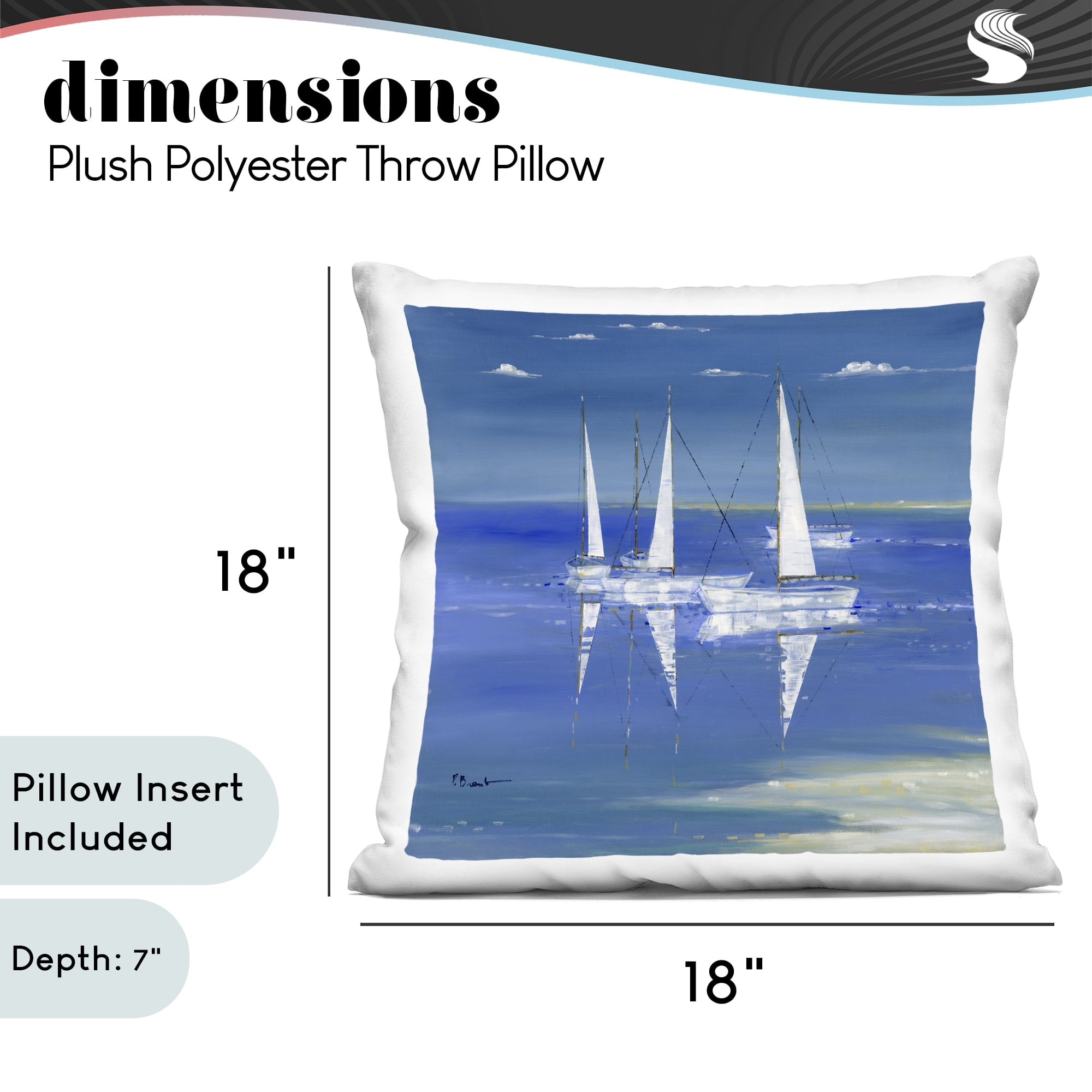Stupell Industries Serenity Sailboats Reflected on Water Decorative Printed Throw Pillow, design by Paul Brent, 18 x 7 x 18