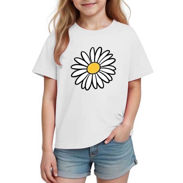 Blusas y camisas de manga corta con cuello redondo para niños y niñas, camisetas gráficas de manga corta, blusas con estampados bonitos para la temporada escolar.
