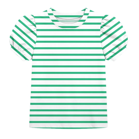 Mitankcoo Striped Shirts for Girls Puff Sleeve Crew Neck Tops Blouse for Daily Casual & School 4-15Y