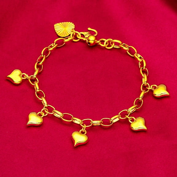 Ladies' Sand Gold Solid Heart Bracelet Five Heart Bracelet
