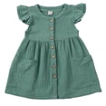 thumbnail image 2 of Summer Toddler Kids Baby  Girls Fly Sleeve Round Neck  Solid Color Buttons Pockets Dress, 2 of 4