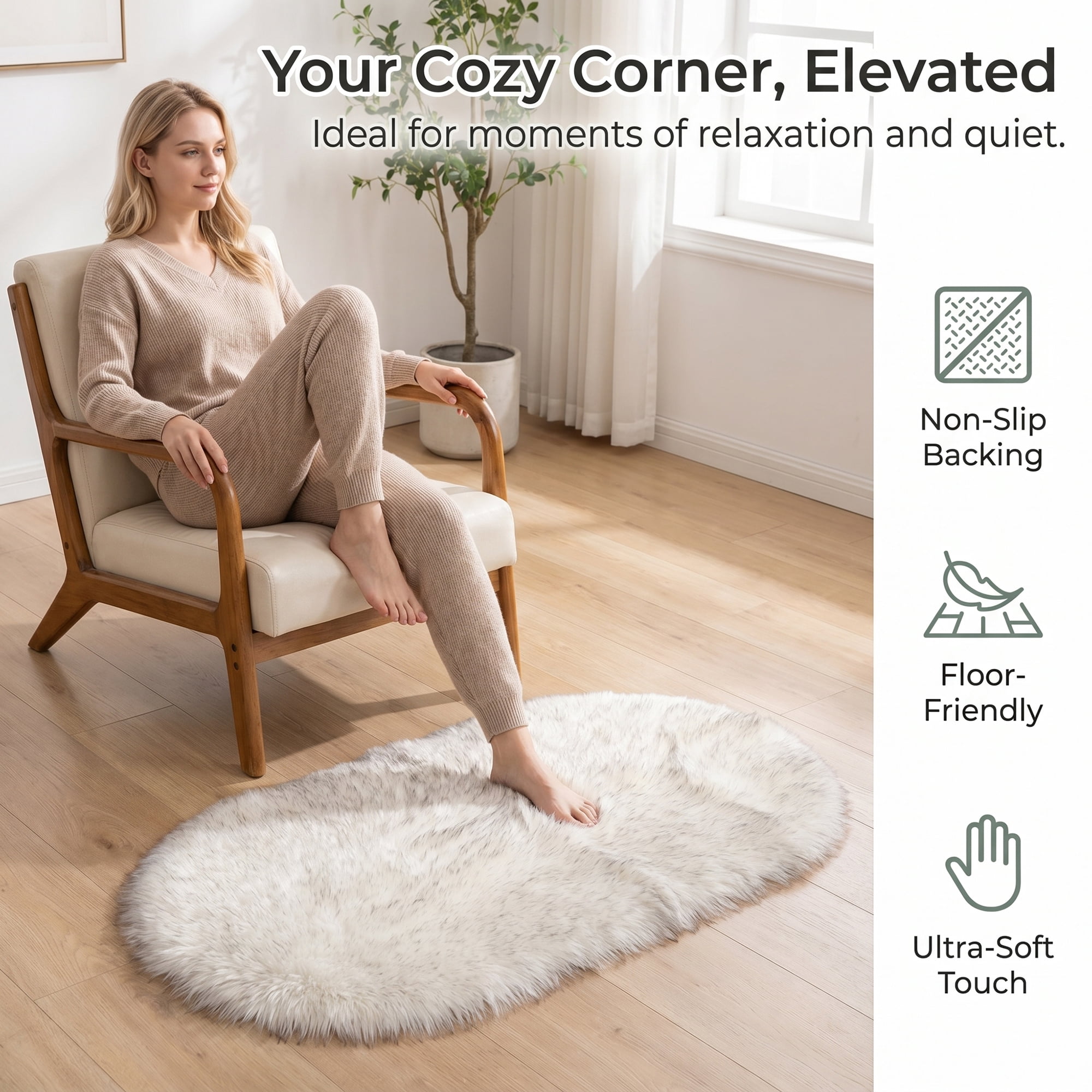 Unique Bargains Shaggy Area Rug Ultra Fluffy Non-Slip Fuzzy Carpet 32" x 20" White Black