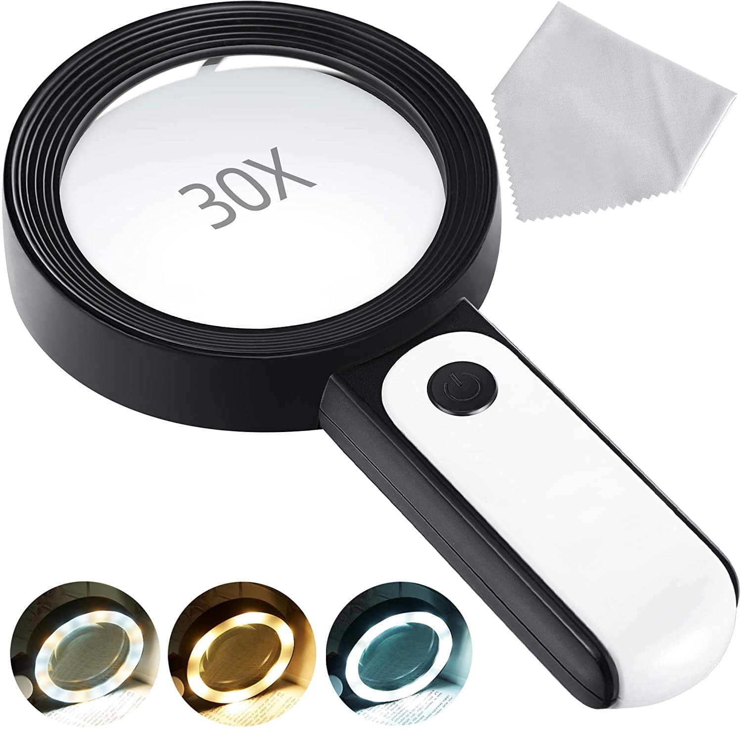 Magnifying Glass with 18 LED Light,  Meromore 30x Handheld Magnifier for Reading