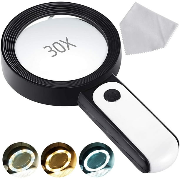 Magnifying Glass with 18 LED Light, Meromore 30x Handheld Magnifier for