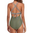 thumbnail image 3 of Innerwin Swimwear Gradient Women Bathing Suits Surfing Long Sleeve Backless One Piece Swimsuit Green + Diagonal Bar M, 3 of 4