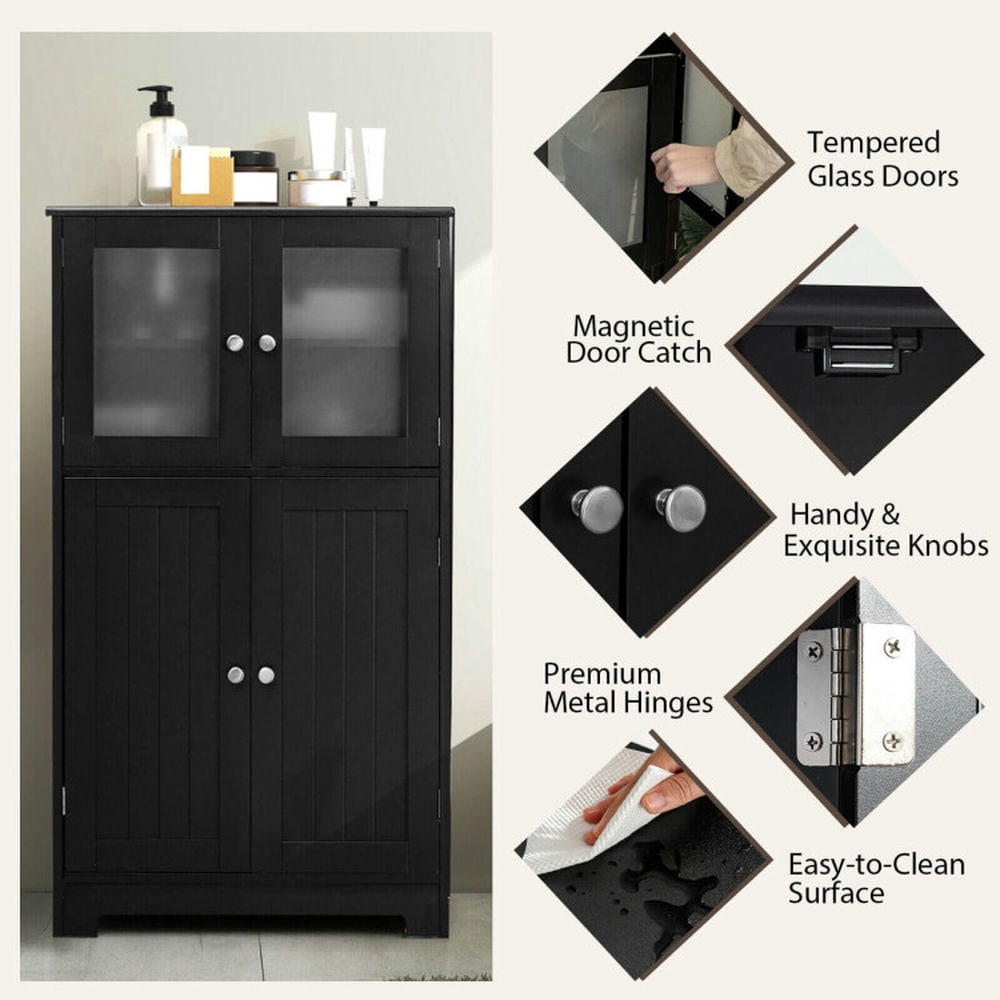 Finihen Bathroom Storage Cabinet, Bathroom Floor Cabinet, Bathroom Floor Storage Locker Kitchen Cabinet with Doors and Adjustable Shelf, for Bathroom, Living Room, Bedroom, Kitchen, Black Finihen Bathroom Storage Cabinet, Bathroom Floor Cabinet, Bathroom Floor Storage Locker Kitchen Cabinet with Doors and Adjustable Shelf, for Bathroom, Living Room, Bedroom, Kitchen, Black