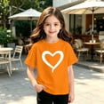 thumbnail image 4 of Girls 2-11 Years Short Sleeve T-Shirt Cute Heart Print Casual Crew Neck Summer Top for Kids Orange 5 Years, 4 of 5