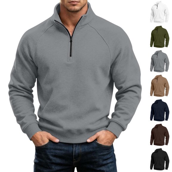 Sweatshirts for Men Mock Neck Quarter Zip Pullover Raglan Sleeve Solid Color Fleece Long Sleeve Classic Relaxed Fit Casual Loungewear Top.