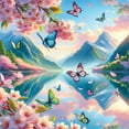 thumbnail image 3 of Ambesonne Lake Duvet Cover Set, Butterflies Cherry Blossoms, King, Pink Sky Blue Green, 3 of 6