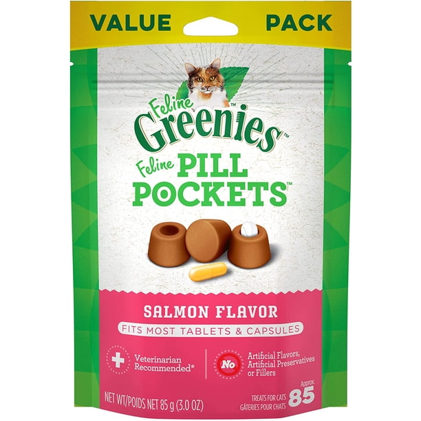 Pastilleros para Píldoras para Gato Hecho de Ingredientes Naturales 85 Unidades Sabor Salmón y Atún Greenies GPG-26407