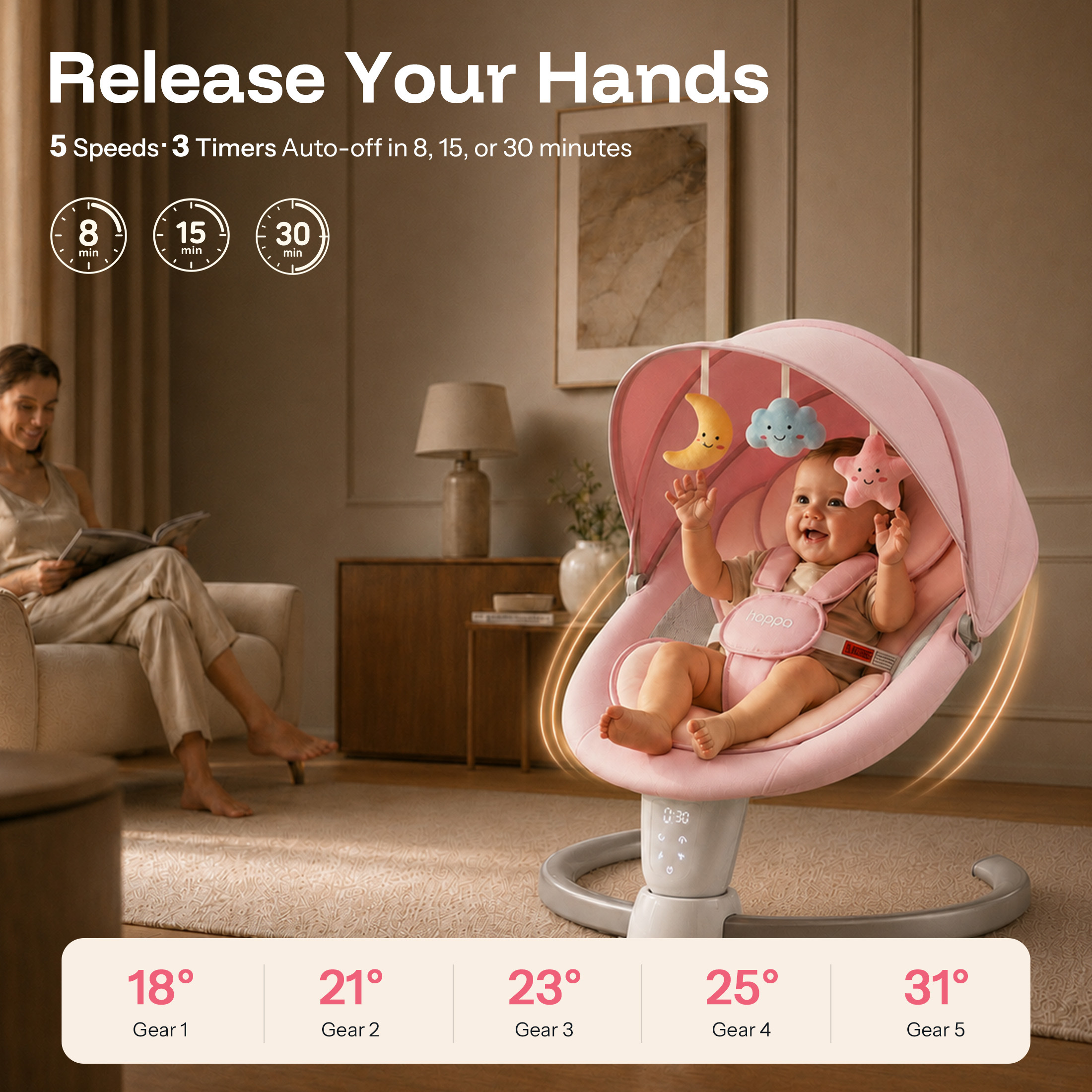 HARPPA Baby Swing with Remote Control, Pink photo 2