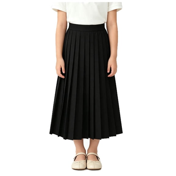 HBGVBA Girl's Pleated Long Skirts,School Uniform Skirts,Kids 11-18 Years Solid Long Preppy Style All Season Pleated Outdoor Skirt
