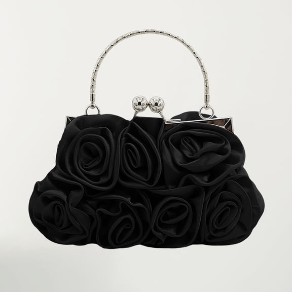 TrendOFT Womens Evening Bags Satin 14 Roses Handheld Clutch Wedding Party Formal Event Accessory Formal Clutch Black One Size