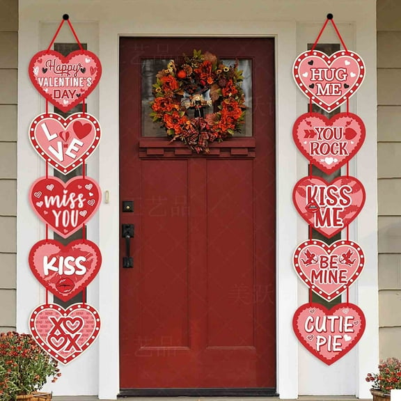 HBBKVI Valentines Day Door Decoration Sign, Wooden Hanging Welcome Sign Valentine Decorations Spring Decor for Front Door