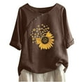 thumbnail image 1 of Blouses pour Femmes, T-shirt Décontracté en Coton et Lin Imprimé à Manches Courtes et Col Rond avec Boutons, 1 of 4