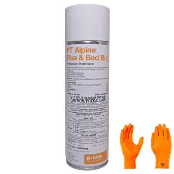 Alpine Flea & Bed Bug Pressurized Insecticide - Heavy Duty flea and Bed Bug Control with USA Supply Protective Gloves and Pest Identification Card