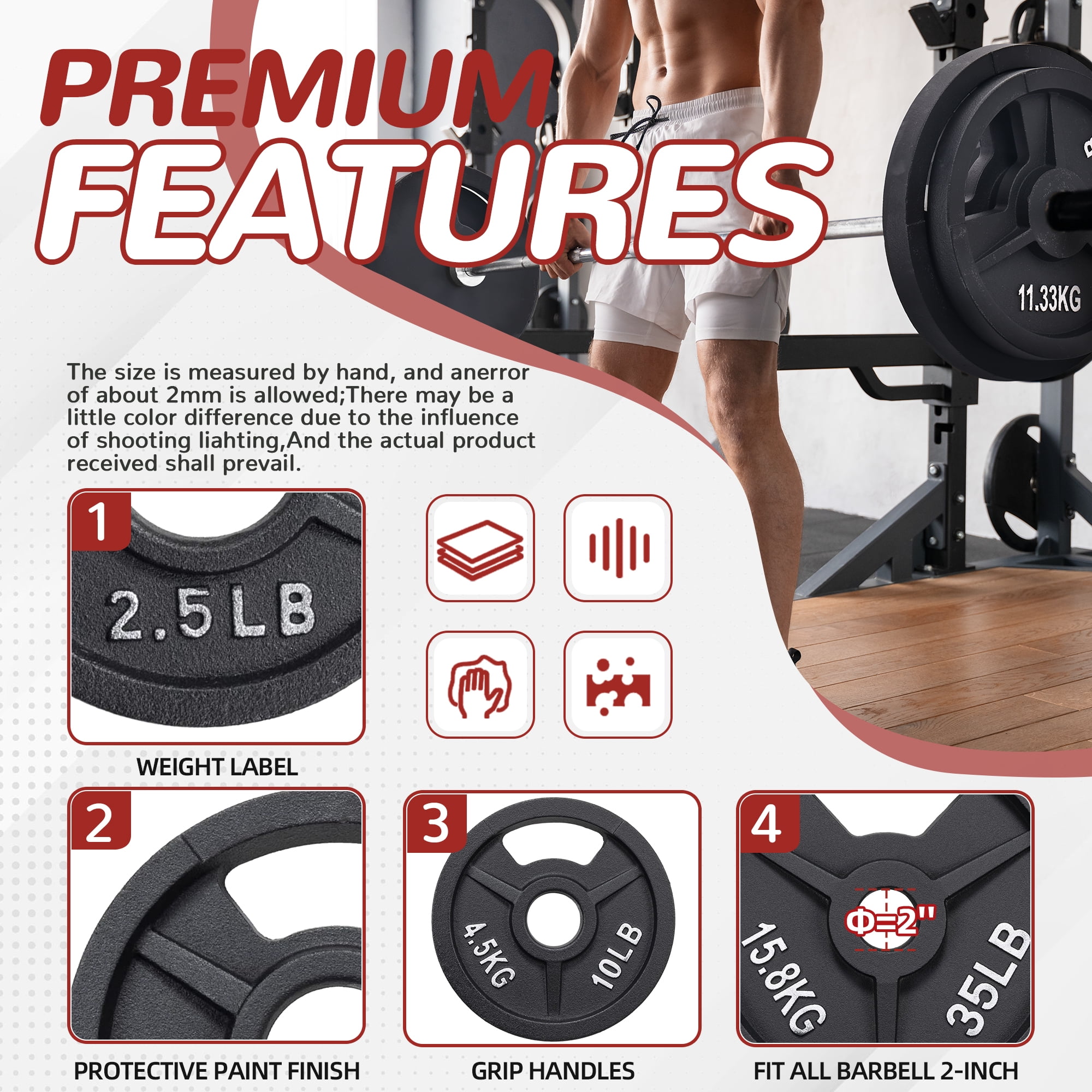 FlexWave 70LB-210LB barbell plate set, 6-foot Olympic bar + cast iron barbell plate, waterproof double scale, home and commercial use can meet a variety of needs