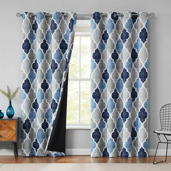 Cortinas Beauoop 100% opacas, 213 cm, azul y gris, 2 paneles