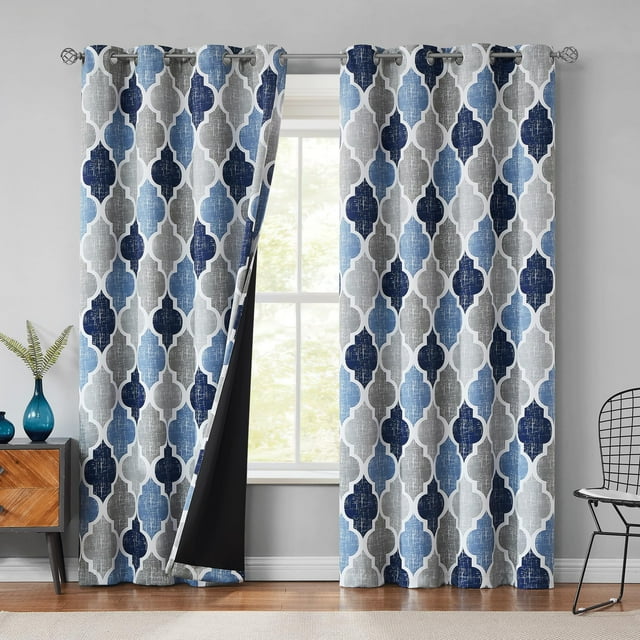 Cortinas Beauoop 100% opacas, 213 cm, azul y gris, 2 paneles