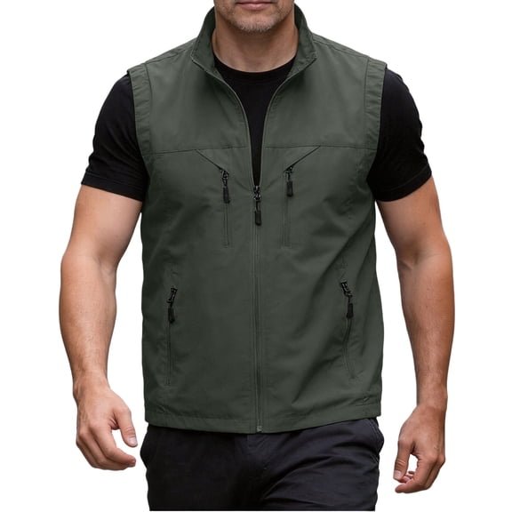 WRFWUL Mens Sleeveless Stand Collar Vest Lightweight Zip Up Outdoor Utility Gilet Casual Travel Workwear Jacket with Pockets