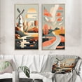 thumbnail image 1 of Designart "Graphic Retro Landscape Windmill Scene" Abstract Landscape Framed Wall Art Set Of 2 - Modern Beige Gallery Wall Frame Set For Home Decor, 1 of 6
