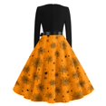 thumbnail image 6 of Women's Halloween Hepburn Dresses Spider Webeb Bat Crew Neck Funny Hepburn Dresses Pumpkin Skeleton Long Sleeve Spooky Hepburn Dress, 5XL, 6 of 6
