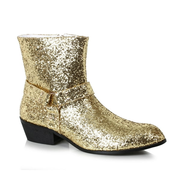 ELLIE SHOES Mens Disco Fever 1.5" Heel Gold Glitter Calf Boots