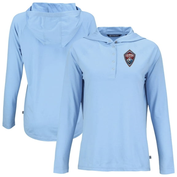Women's-Cutter & Buck  Powder Blue Colorado Rapids Coastline Epic Comfort Eco Recycled Quarter-Snap Raglan Hoodie Top