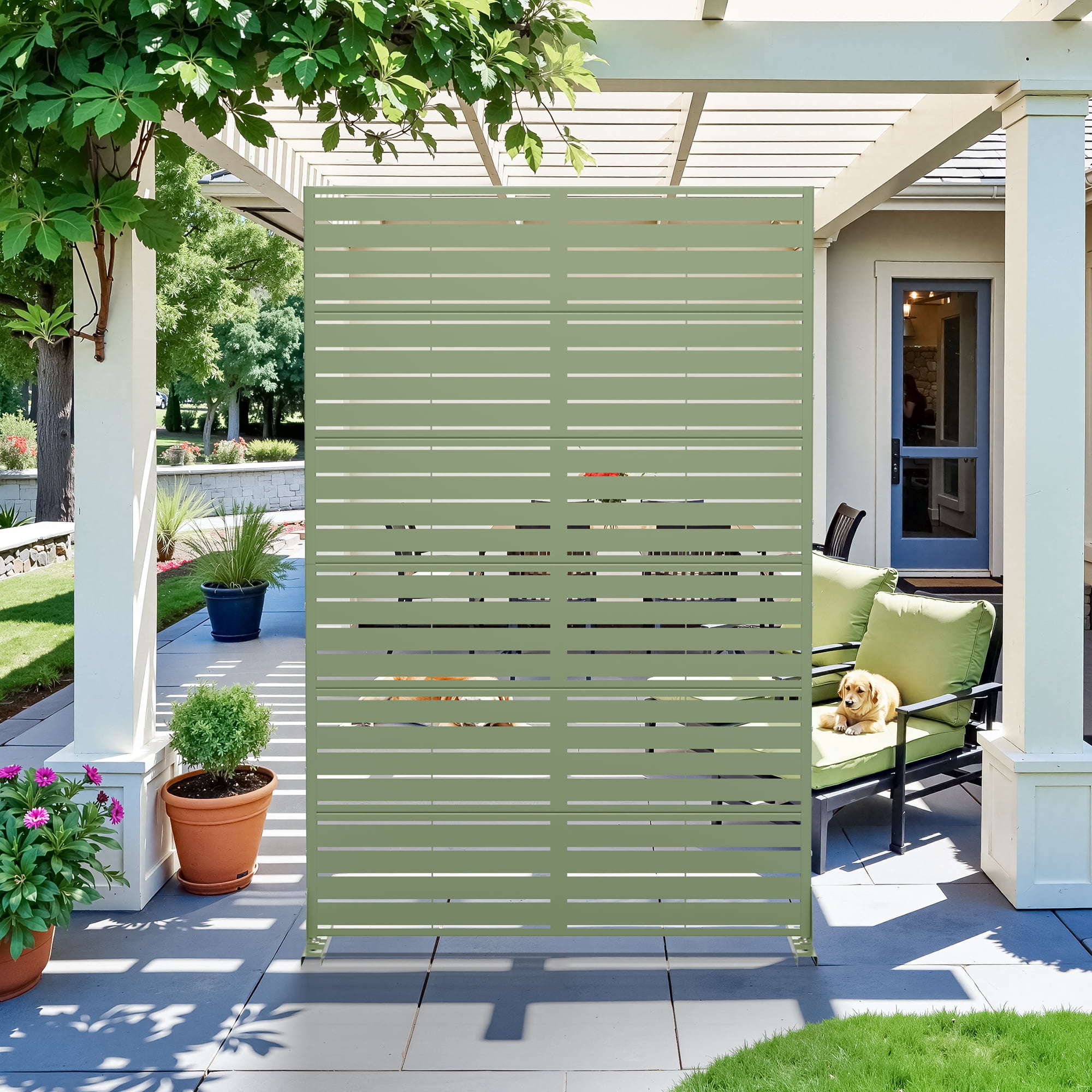 MAYEERTY 72*47in Outdoor Privacy Screen, 6 Panels Metal Privacy Fences for Patio, Green